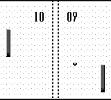 A game of Pong. Left side has a score of 10, right side has a score of 9.